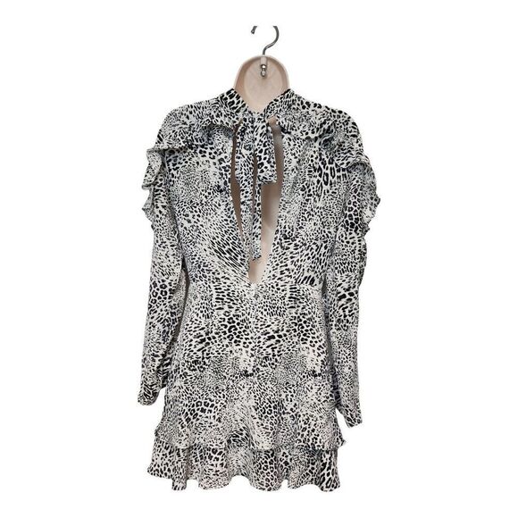 Glamorous Curve Leopard Print Frill Accents High Neck Mini Dress Size XSmall - Picture 4 of 12